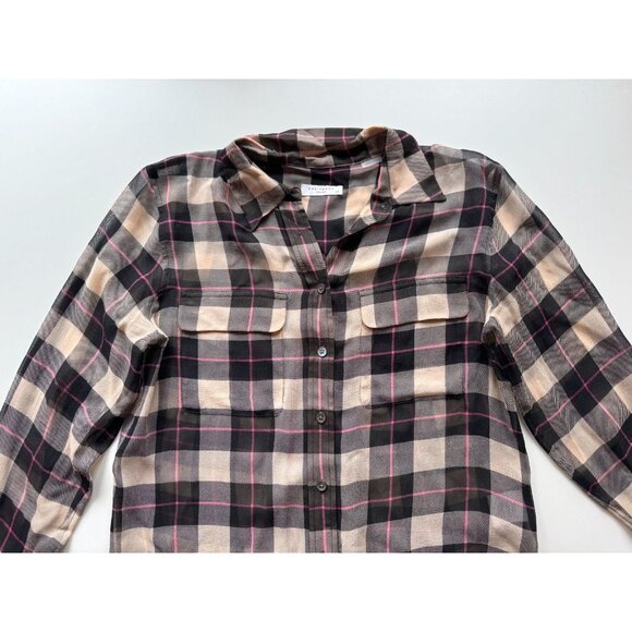 EQUIPMENT Slim Signature Plaid Check 100% Silk Chiffon Button Up Shirt, Size S - Picture 6 of 15